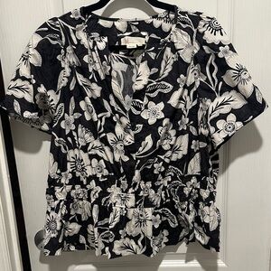 Anthropologie Black and White Floral Blouse